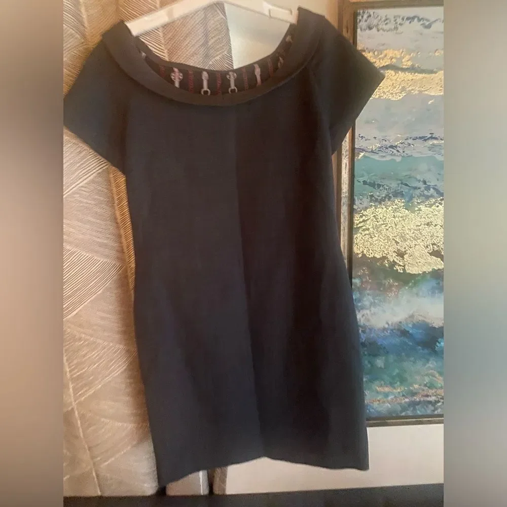 Tory Burch Dress Womens Size 4  Gray Wool Blend  Tank  Sheeth  Lined Cap Sleeves